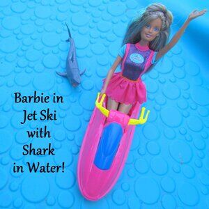 BARBIE + JET SKI + SHARK, CLOTHES, 1978 TAN BARBIE w BEAUTIFUL STREAKED HAIR EUC